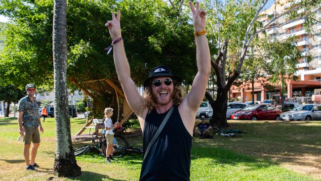 Thomas Felts as DJ on the Bike Dom Whiting hit the streets of Darwin for the first time. Picture: Pema Tamang Pakhrin