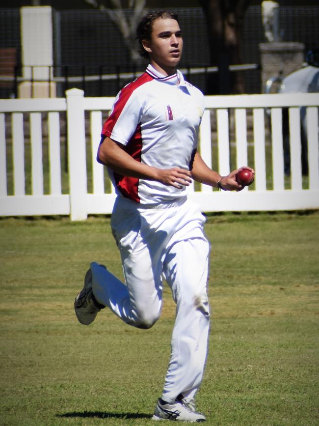 Brothers Clocktower Hotel left arm quick Ethan Lucas steams in during the Clarence River Cricket Association 2020/21 GDSC Premier League grand final against Ulmarra Hotel Tucabia Copmanhurst at Ellem Oval on Sunday, 28th March, 2021.