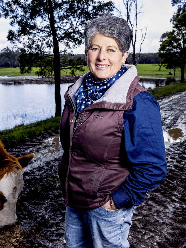 Rita Canning with their Simmental cow in Myamyn. Picture: Nicole Cleary