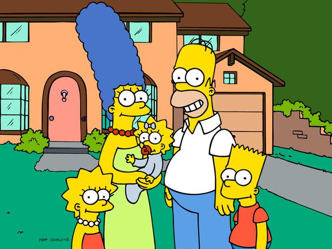 Undated frame from the Fox animated TV series 'The Simpsons' shows the popular cartoon family (L-R) Lisa, Marge, Maggie, Homer and Bart, posing in front of their home.