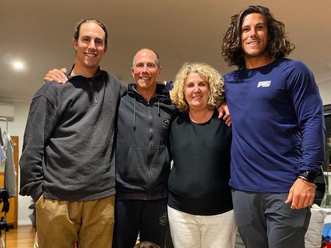 Perth brothers Jake (L) and Callum Robinson (R) pictured with parents Martin and Debra. Picture: Instagram