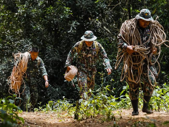 A team of bird’s nest collectors from southern Thailand have even put their generations-old rock climbing know-how to use by scouring a mountainside for openings. Picture: AFP