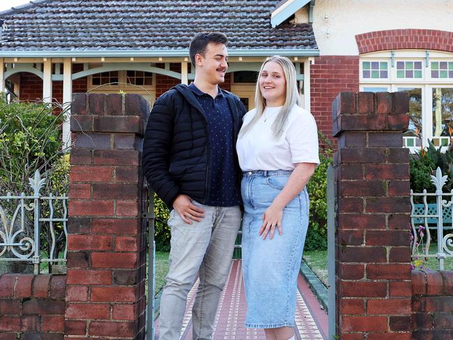 WEEKEND TELEGRAPH. JUNE 26, 2024.Pictured in Haberfield today is Shannon Reid, 28, and partner Stephen Patane, 27, recently bought their first home after getting a bit of help from their parents. Picture: Tim Hunter.