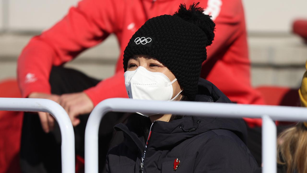 Chinese tennis player Peng Shuai looks on during the Women's Freestyle Skiing Freeski Big Air Final on Day 4 of the Beijing 2022 Winter Olympic Games.