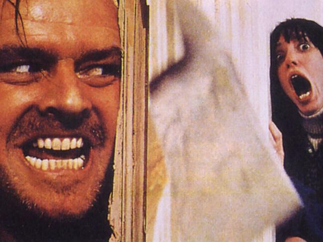 PIRATE: actor Jack Nicholson and actress Shelley Duvall in film scene 'THE SHINING' movies headshot horror scene.