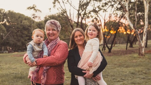 Arvie and Everly with their grandmothers, Sharon Humenick and Jenny Dawson. Picture: Supplied