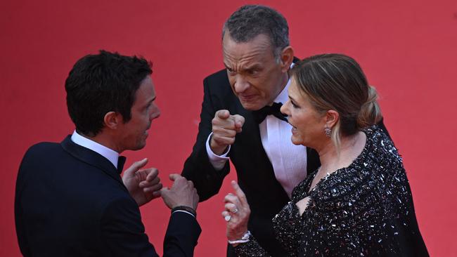 Hanks was seen angrily pointing. Picture: Antonin Thuillier/AFP