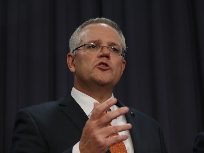 Scott Morrison announcing the new rules in Parliament House last night. Picture: Gary Ramage