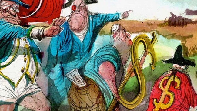 The anti-Semitic cartoon which appeared in the Australian Financial Review, featuring Josh Frydenberg with Hook Nose. Picture: David Rowe