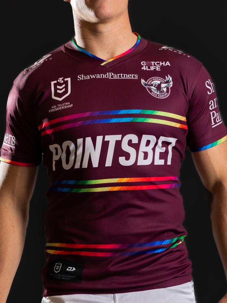 The Pride jersey seven Manly Sea Eagles players have refused to wear. Picture: Manly Digital