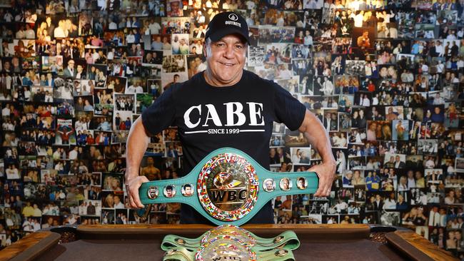 Jeff Fenech with his world championship belts. Picture: Richard Dobson