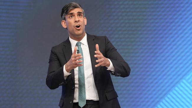 Prime Minister Rishi Sunak addresses the audience during a Sky News election event. Picture; Getty Images.