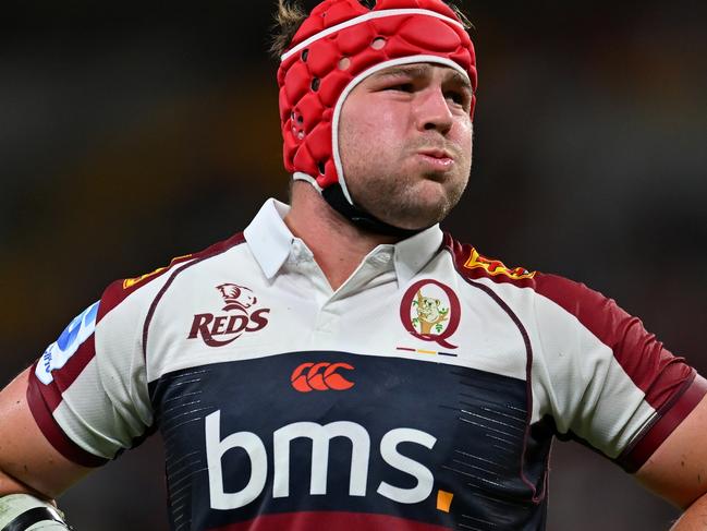 BRISBANE, AUSTRALIA - FEBRUARY 21: Harry Wilson of the Reds looks on during the round two Super Rugby Pacific match between Queensland Reds and Moana Pasifika at Suncorp Stadium, on February 21, 2025, in Brisbane, Australia. (Photo by Albert Perez/Getty Images)