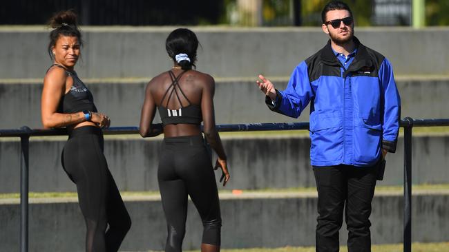 Morgan Mitchell is told to move on by security. Picture: Getty Images