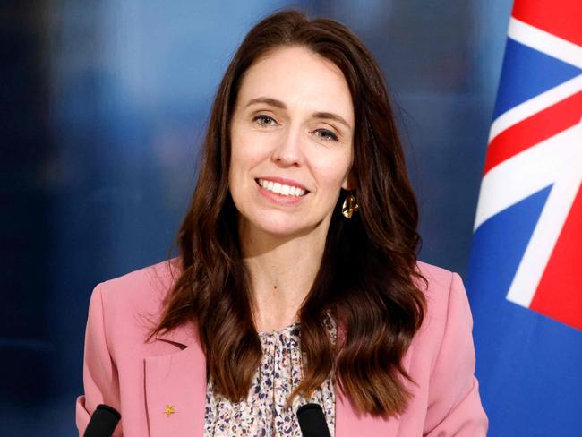 New Zealand Prime Minister Jacinda Ardern holds a press conference with French President Emmanuel Macron (out of frame) following talks on the sidelines of the 77th session of the United Nations General Assembly at UN headquarters in New York on September 20, 2022. (Photo by Ludovic MARIN / AFP)