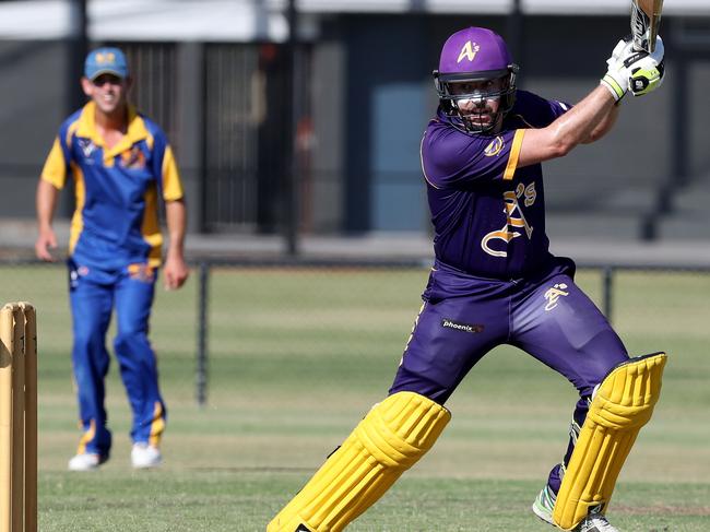 Glen Sheahan of Altona square drives for four during the Sub-District cricket match between Ormond v Altona played at Ormond on Saturday 2nd March, 2019.