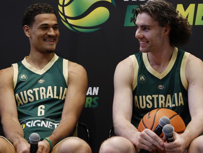 Joshes, Green and Giddey, pictured at Foot Locker QV, Melbourne, are among four Boomers set for new NBA homes. Picture: Michael Klein