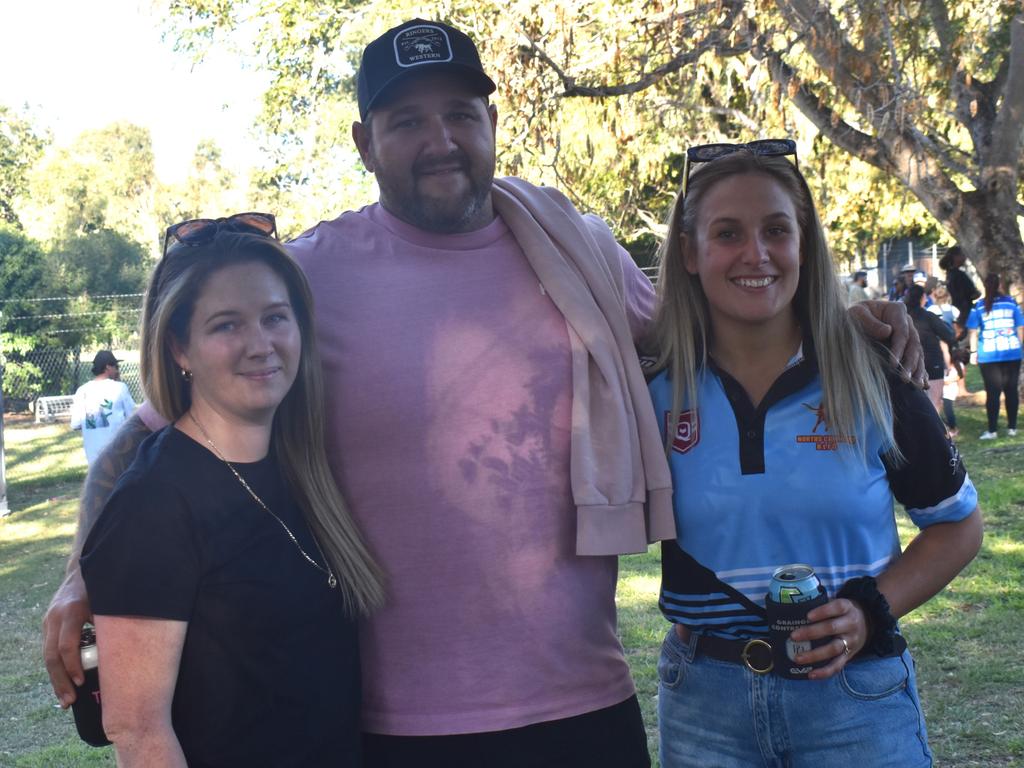 Jaime McHugh, Matt Jarvis and Jess Allen at Norths Chargers' inaugural TBMMBEKIND Day at the Gymmy Grounds, Rockhampton, on July 20, 2024.