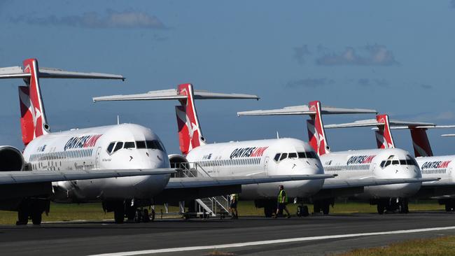 Grounded Qantas aircraft at Brisbane Airport Picture: AAP