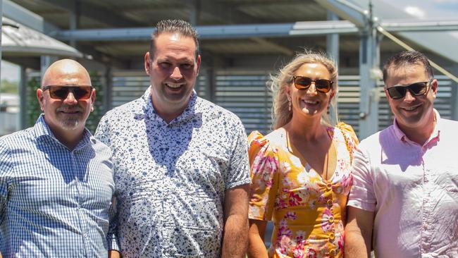 Scott and Felicity McIntyre, Adrian Trant and Marc Hamlett at the Bundaberg race day.