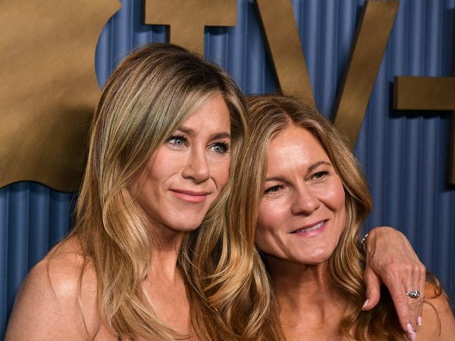 Jennifer Aniston and producer Kristin Hahn at the Apple TV+ event. Picture: AFP