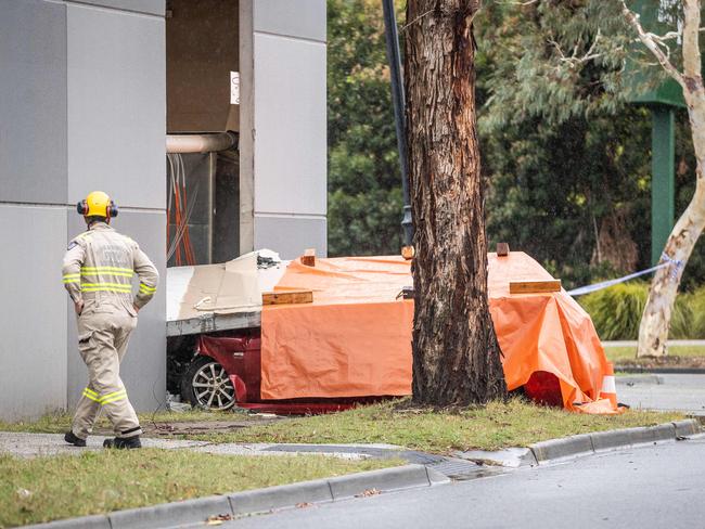 FATAL ACCIDENT. Emergency services attend the scene of a fatal car accident in Pakenham. Picture: Jake Nowakowski