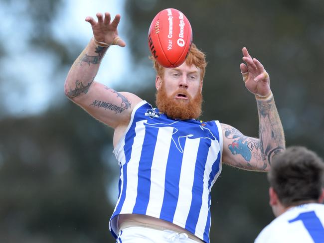 Matthew Naughton wins another tap out for Langwarrin. Picture: Chris Eastman