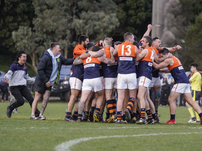 That’s it: Lyndhurst players celebrate their win. Picture: Valeriu Campan