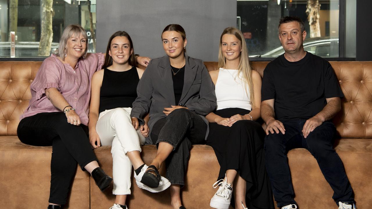 Michelle and Brent Milthorpe with their daughters, Rose, Maggie and Pippa. Picture: NewsWire / Monique Harmer