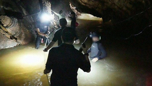 Thai Navy divers in the Tham Luang cave during the rescue operations. Picture: Thai Navy Seal / Getty