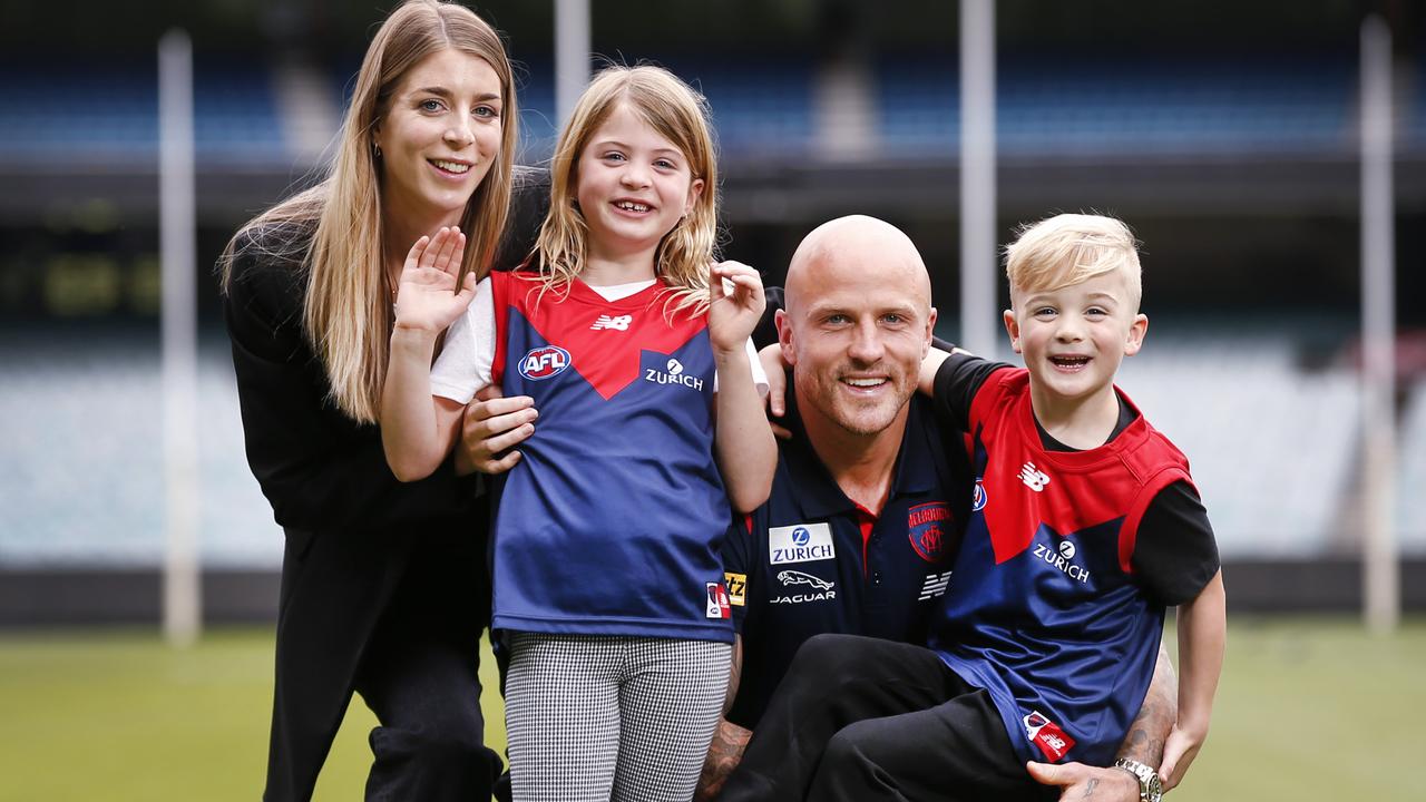 Nathan Jones with wife Jerri and kids Bobbi and Remy. Picture: David Caird