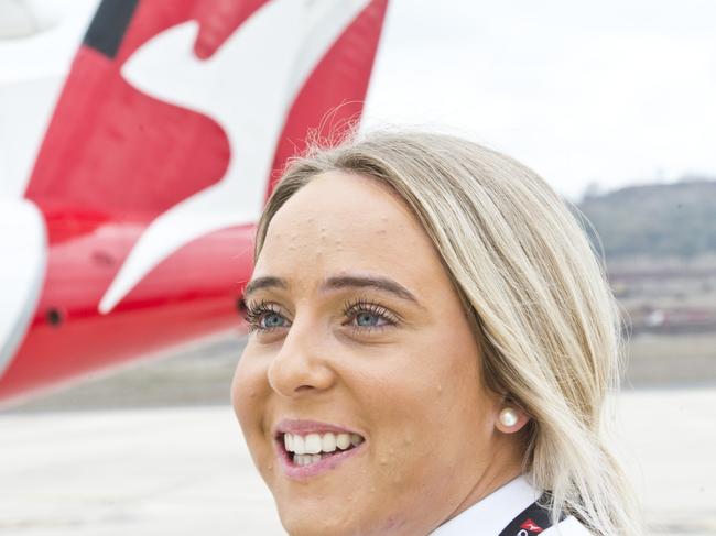 USQ student Kimberley Pike at the announcement of the Qantas pilot training academy announced for Wellcamp airport. Picture: Nev Madsen