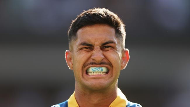 SYDNEY, AUSTRALIA - APRIL 01:  Dylan Brown of the Eels looks on during the round four NRL match between Parramatta Eels and Wests Tigers at CommBank Stadium, on April 01, 2024, in Sydney, Australia. (Photo by Matt King/Getty Images)