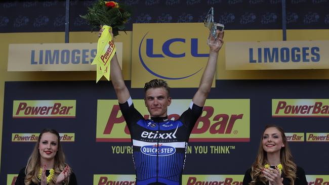 German Marcel Kittel on the podium after winning stage four of the Tour de France — a 237.5km stage from Saumur to Limoges. Picture: Getty Images