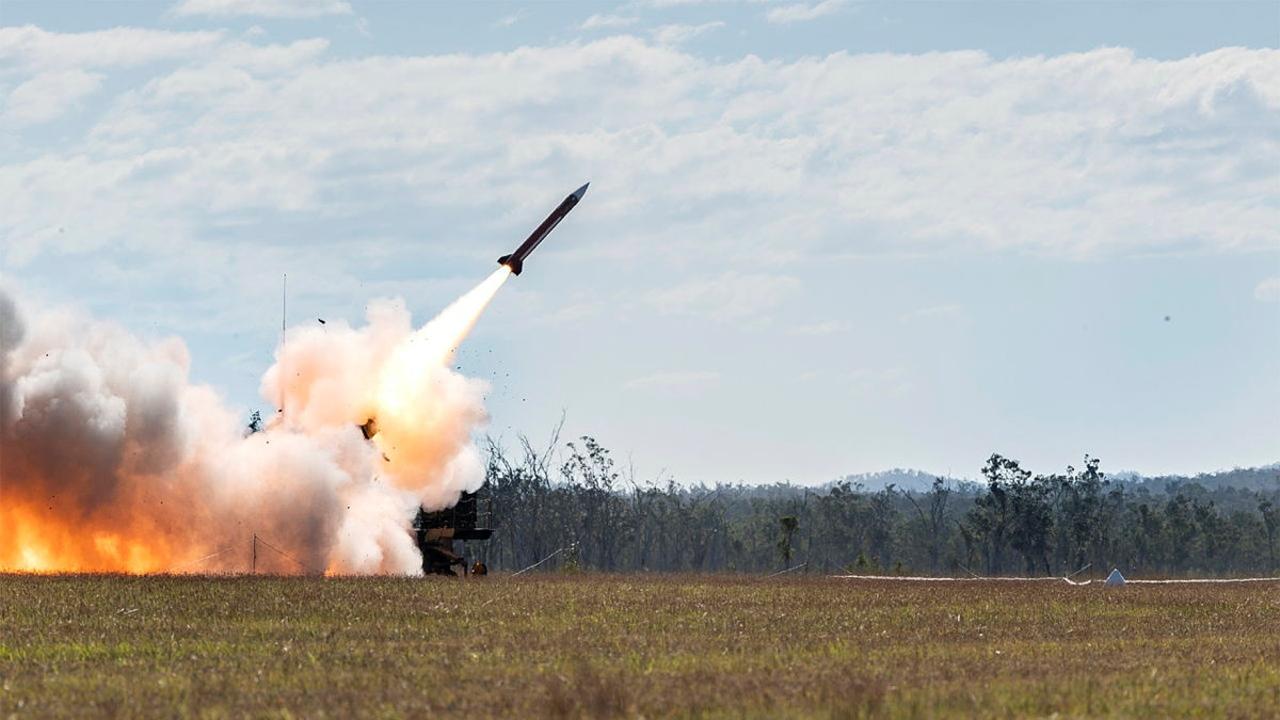 A United States Army M901 Launching Station fires a MIM-104 Patriot surface-to-air missile at the Shoalwater Bay Training Area in Queensland, during Exercise Talisman Sabre 2021. Photo: Corporal Jarrod McAneney