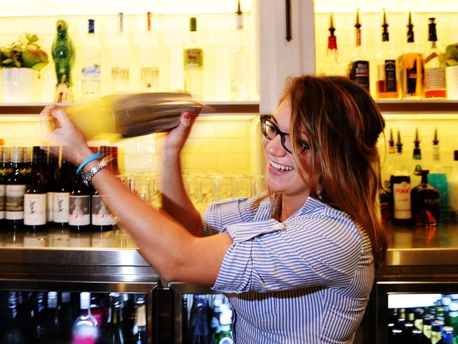 Bar Tender Anne-Marie Arkwright makes the Mango Ale Cocktail at Ivanhoe Hotel, Manly. beer cocktails/ drinks/