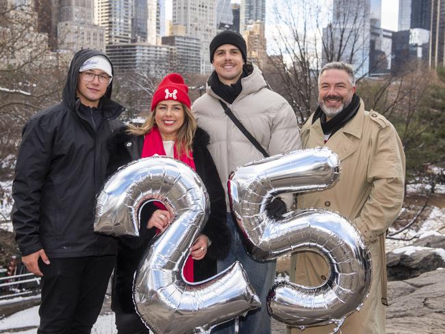 Jordan Doelling, 24, in New York’s Central Park with his brother Jaxon Doelling, 22, mother Monica Doelling and father Andreas Doelling. Picture: Alex Towie