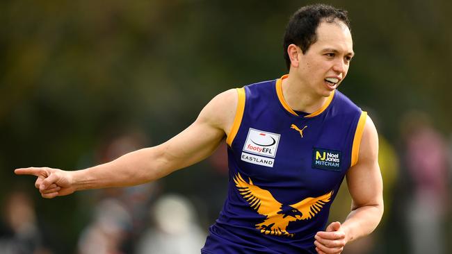 Alexander Greenwood of Vermont Eagles celebrates a goal as his team made the grand final. Picture: Josh Chadwick