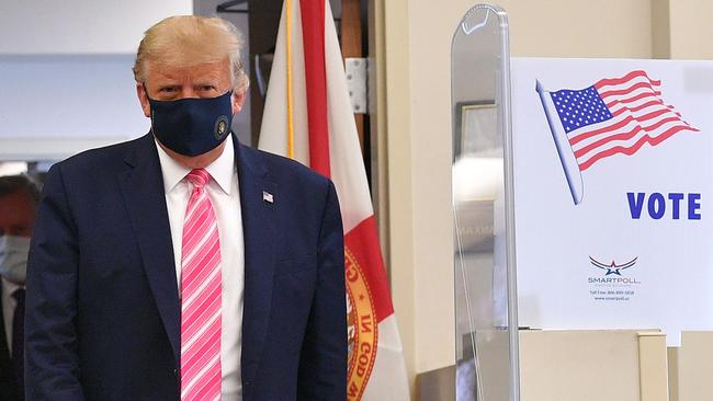 US President Donald Trump leaves the polling station after casting his ballot at the Palm Beach County Public Library in West Palm Beach, Florida. Picture: AFP