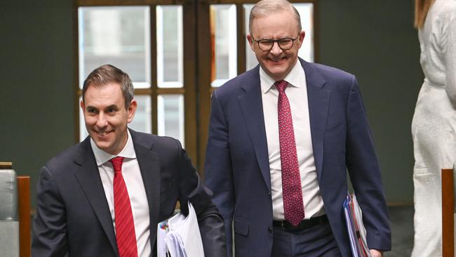 Treasurer Jim Chalmers and Prime Minister Anthony Albanese during Question Time at Parliament House in Canberra. Picture: Martin Ollman/NCA NewsWire