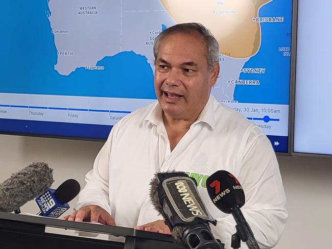 Gold Coast Mayor Tom Tate briefs media on the likely impact of Tropical Cyclone Kirrily at council's disaster management centre in Ashmore. Picture: Keith Woods.