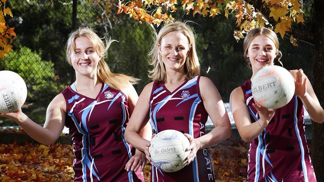 Netball SA chief executive Bronwyn Klei with daughters Mackenzie and Kennedy. Picture Sarah Reed