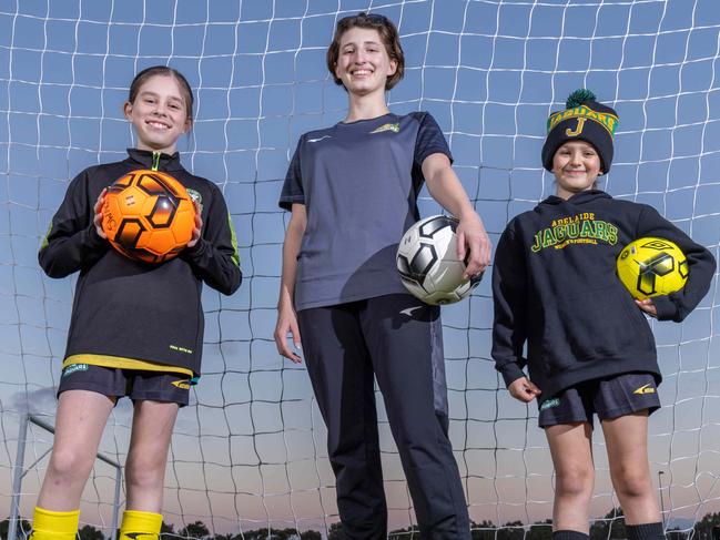 Ruby Webber 12 (U13Ãs)  Lara Hoffmann, 19 (Seniors) and Angelique Juric 9 , (U9Ãs),  at the Jaguars Club at West Lakes. Pictured on August 10th 2023. Picture: Ben Clark