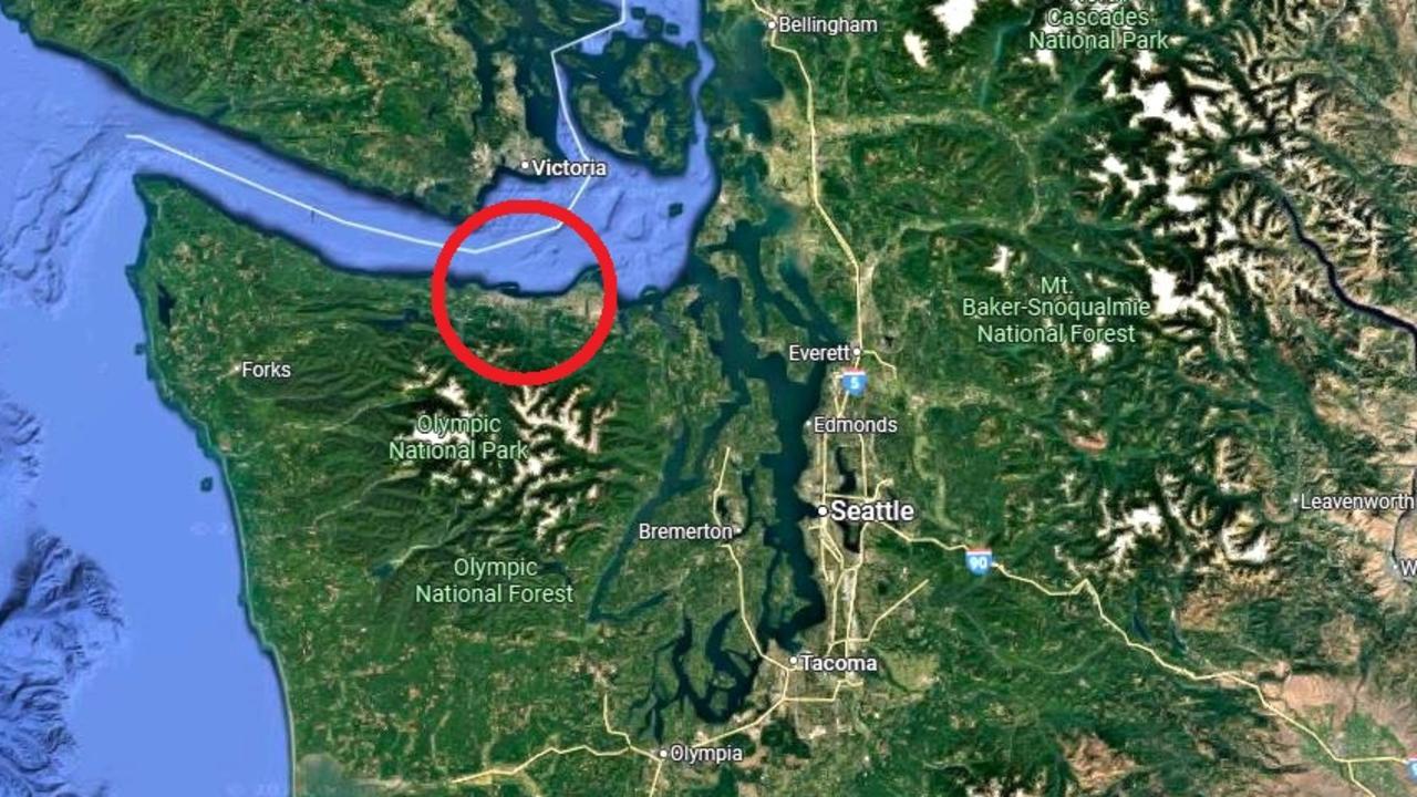 Port Angeles, ringed, is the largest town in Clallam County which stretches across the top of Washington’s Olympic Peninsula, west of Seattle and south of Canada. Picture: Google Maps.