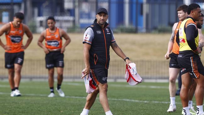 Benji Marshall was front and centre as the Tigers trained at their Concord Oval base. Picture: Richard Dobson