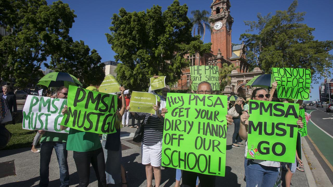 High emotions: Parents and students protest at Somerville House in 2017.