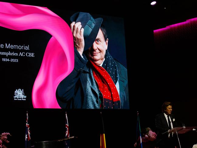 Master of Ceremonies Richard Wilkins during the state memorial for Barry Humphries at The Sydney Opera House. Picture: Nikki Short