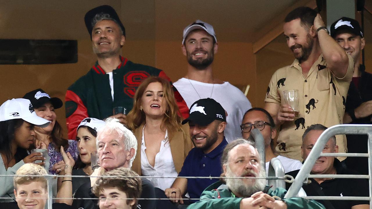 Crowe has managed to attract plenty of stars to South Sydney’s fanbase including Taika Waititi, Chris Hemsworth, Sabrina Elba, Elsa Pataky and Isla Fisher. Picture: Cameron Spencer/Getty Images