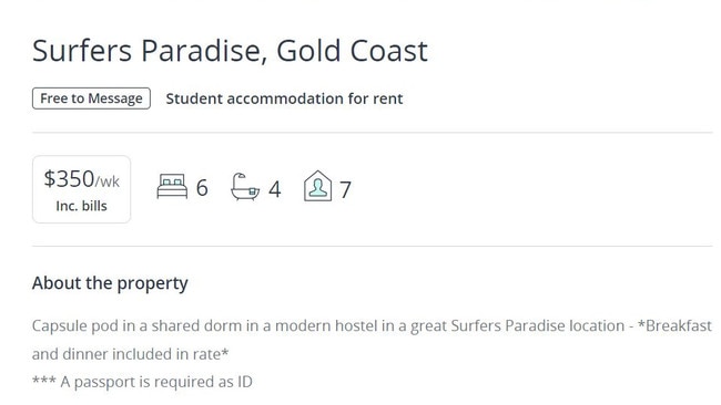 The $350 fee will get you a week in a dorm of up to 100 people. Picture: Flatmates.com.au