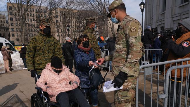 Residents arrive at Yankee Stadium in the Bronx on Friday to get vaccinated for Covid-19. Picture: Getty Images